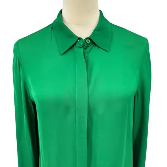 Alice + Olivia NWT Solid Kelly Green Long Sleeve Button Up Classy Blouse $265 - Picture 4 of 10